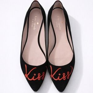 Kate Spade “Kiss” Lipstick Flats Black Suede Pointed Toe Size 6.5